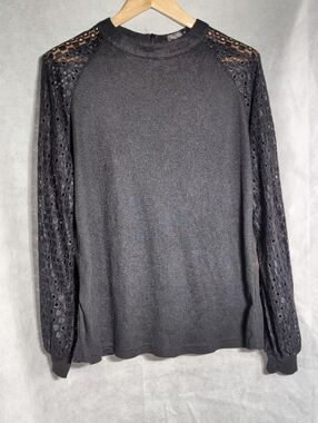 Miholl Sz L Black Lace Sleeve Knit Top